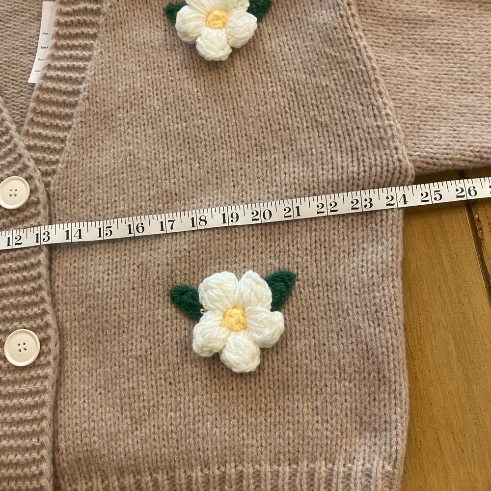 Women’s Knit Cardigan Cottagecore Crochet Flowers Oversized New M-XL - Picture 5 of 11